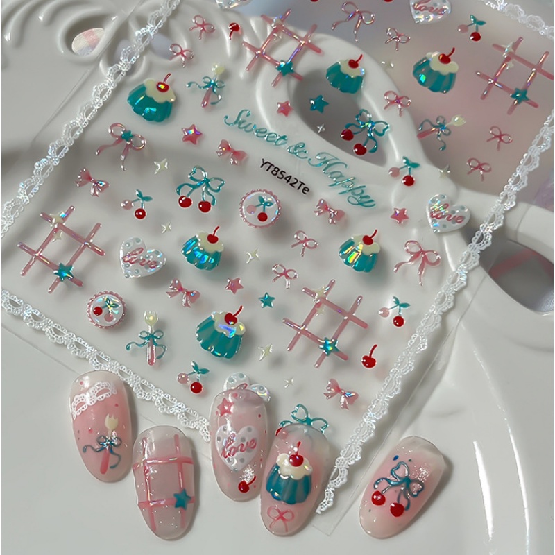 Nail Art Red Cherry - 1 Stück Niedliche Sommer-Kirschnagelsticker Glänzende 5D
