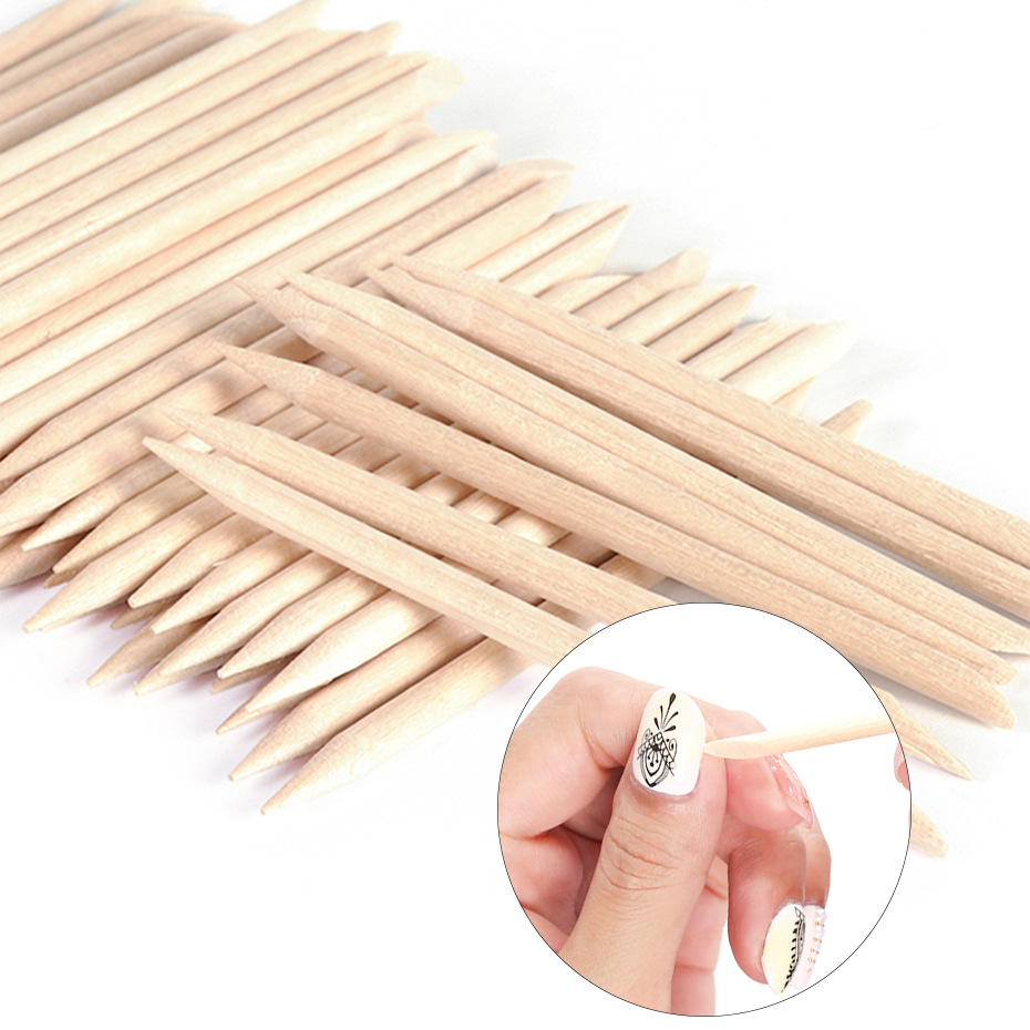 Nail Art Orange - 100 Stück Holz-Nagelhautschieber und -entferner für