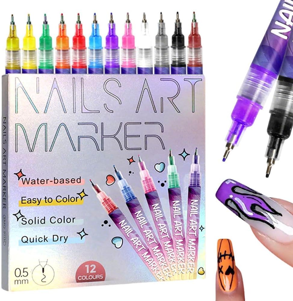 Nail Art Brush Set - 12-Farben Nail-Art-Stift-Set, Nail-Art-Marker, 3D-Malstifte für Nagellack,