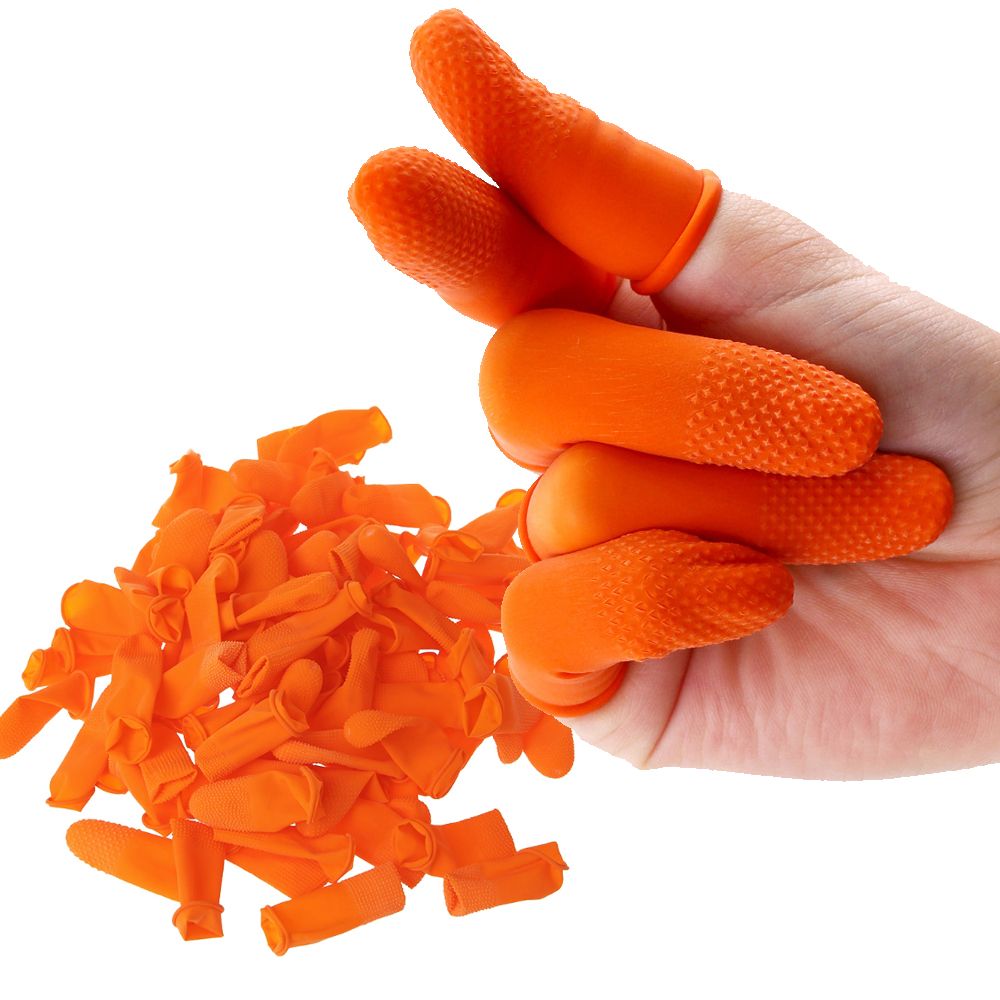 Nail Art Orange - 100 Stück Reinigungszubehör Nagelkunst-Werkzeug Natürliche Latex-Fingerüberzüge
