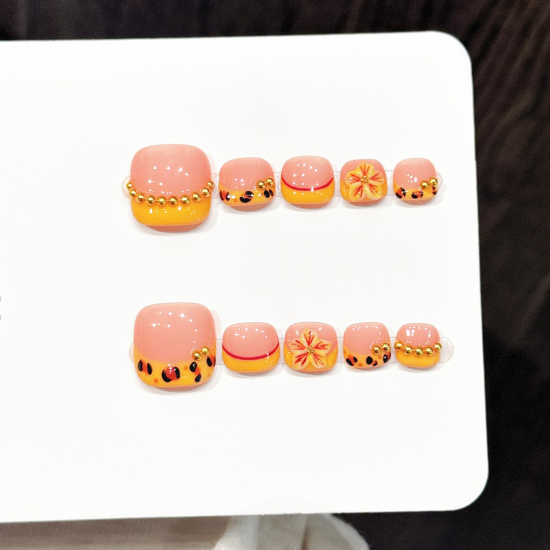 Nail Art Orange - 10 Stück handgefertigte, gepresste Fußnägel, schöne