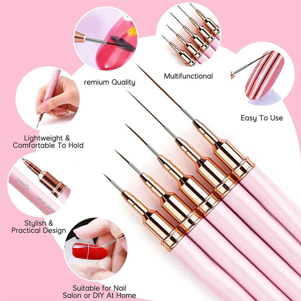 Nail Art Brush Set - 5-teiliges Nail-Art Pinsel-Set, professionelles UV-Gel Nagelpinsel-Kit,