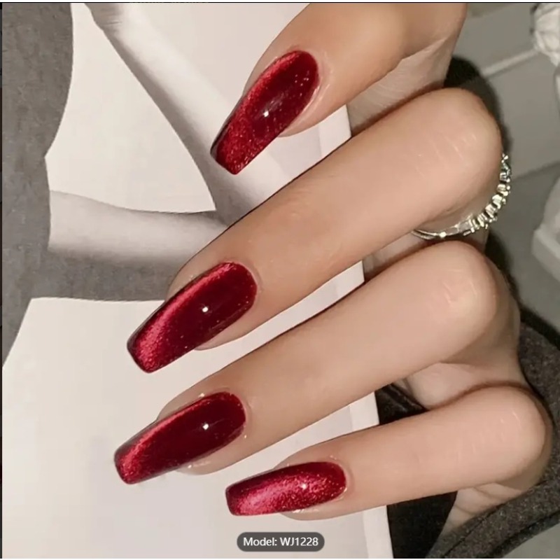 Nail Art Red Cherry - 24 Stück rote Katzenauge mit Nagel,