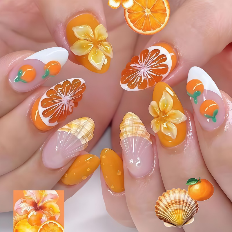 Nail Art Orange - 2026 Neu 30 Stück 3D Frucht-Orangen-Nagelkunst