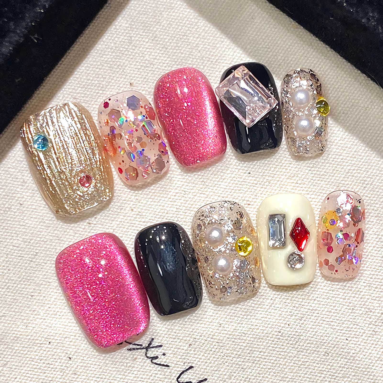 Nail Art Glitter - Handgemachte Presse auf Nägeln Glitzer rosa