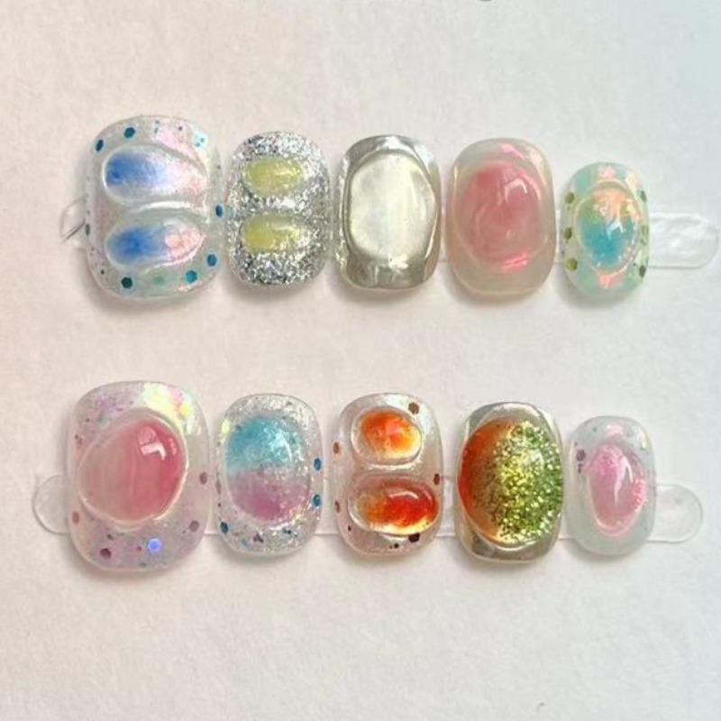Nail Art Glitter - 10 Stück süße kurze runde handgemachte