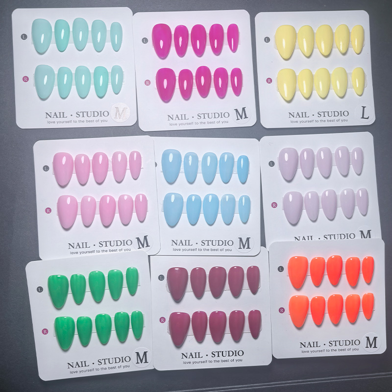 Nail Art Orange - 10 Stück Mandel-Press-on-Nägel, handgefertigt, leuchtende Sommerfarben,