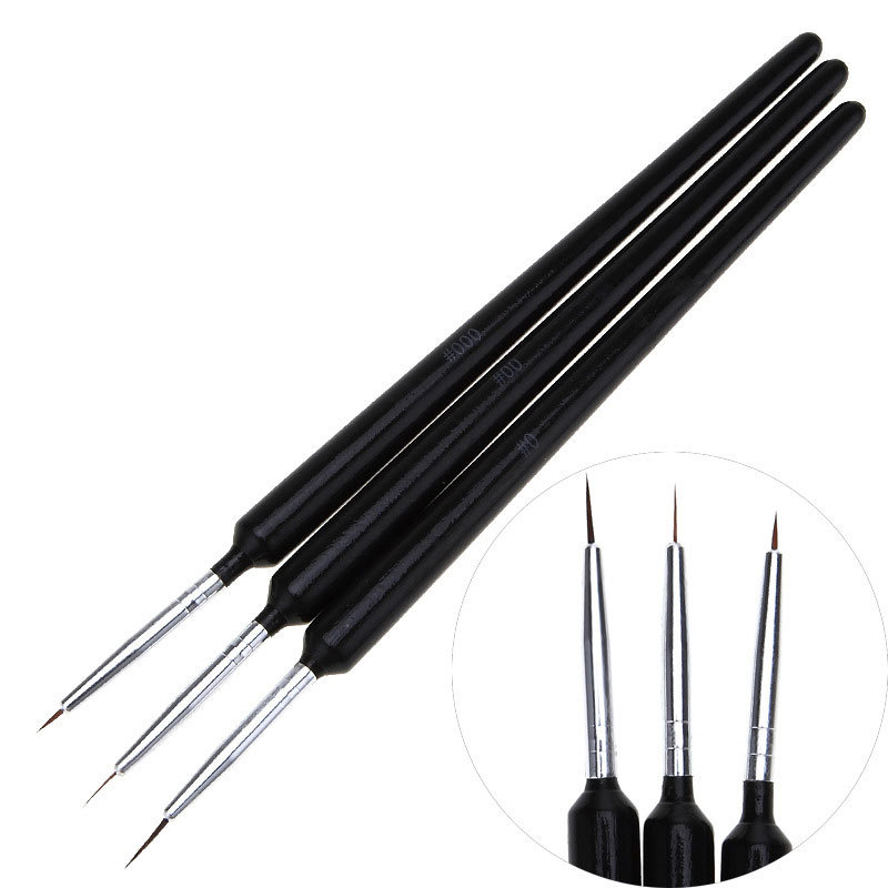 Nail Art Brush Set - 3-teiliges Ultrafeines Nail-Art Pinsel-Set mit Schwarzem