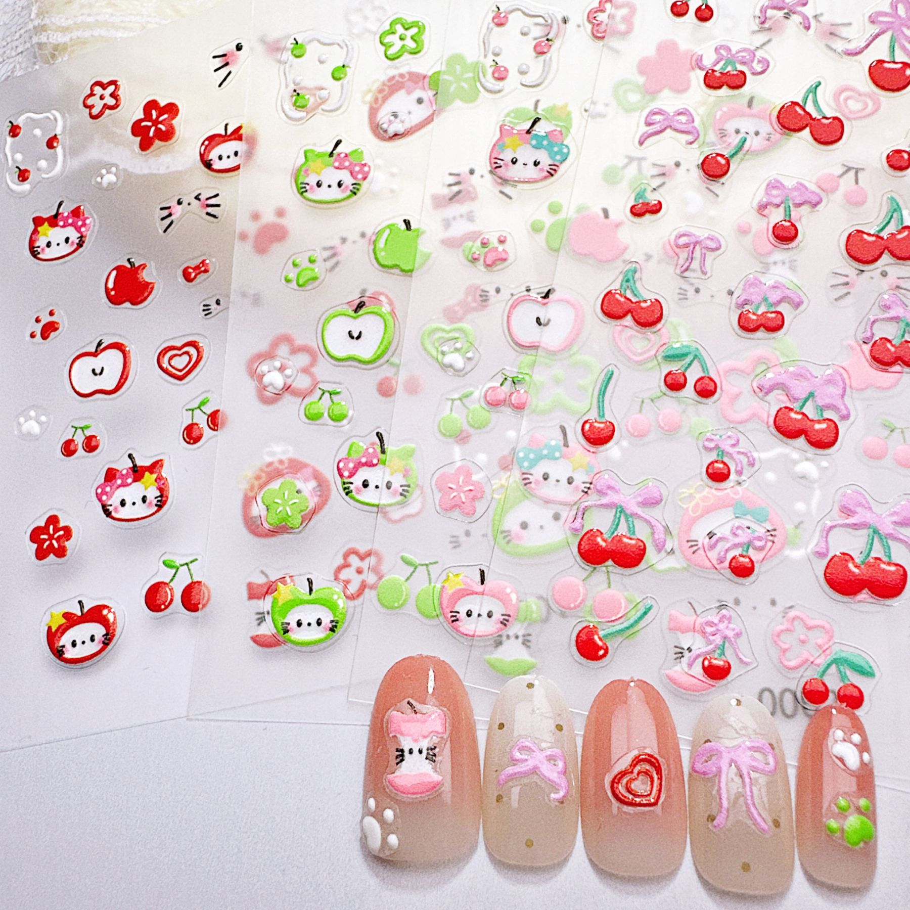 Nail Art Red Cherry - 1 Stück grüne und rote Apple