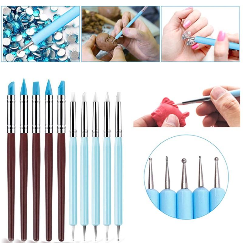 Nail Art Brush Set - 1/10/15 Stück/Set Doppelseitiger Strass-Nagelkunst-Silikonstift Skulpturstift/3D-Blumengravur/Dotting-Nagelwerkzeug Maniküre-Pinsel