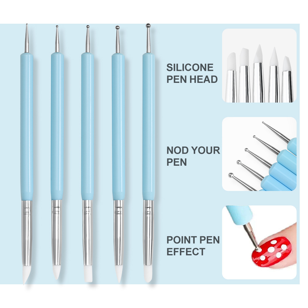 Nail Art Brush Set - 1/3/5/6-teiliges Set Nagelkunst-Pinsel - Silikon-Modellierstift, French