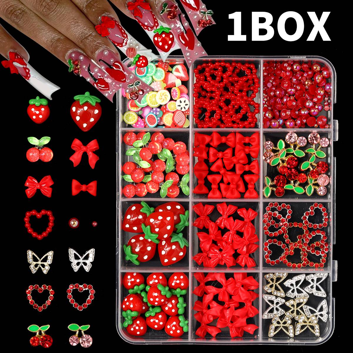 12 Gitter 3D Rote Kirsche/Schl – Nail Art Red Cherry Bewertung und Preis