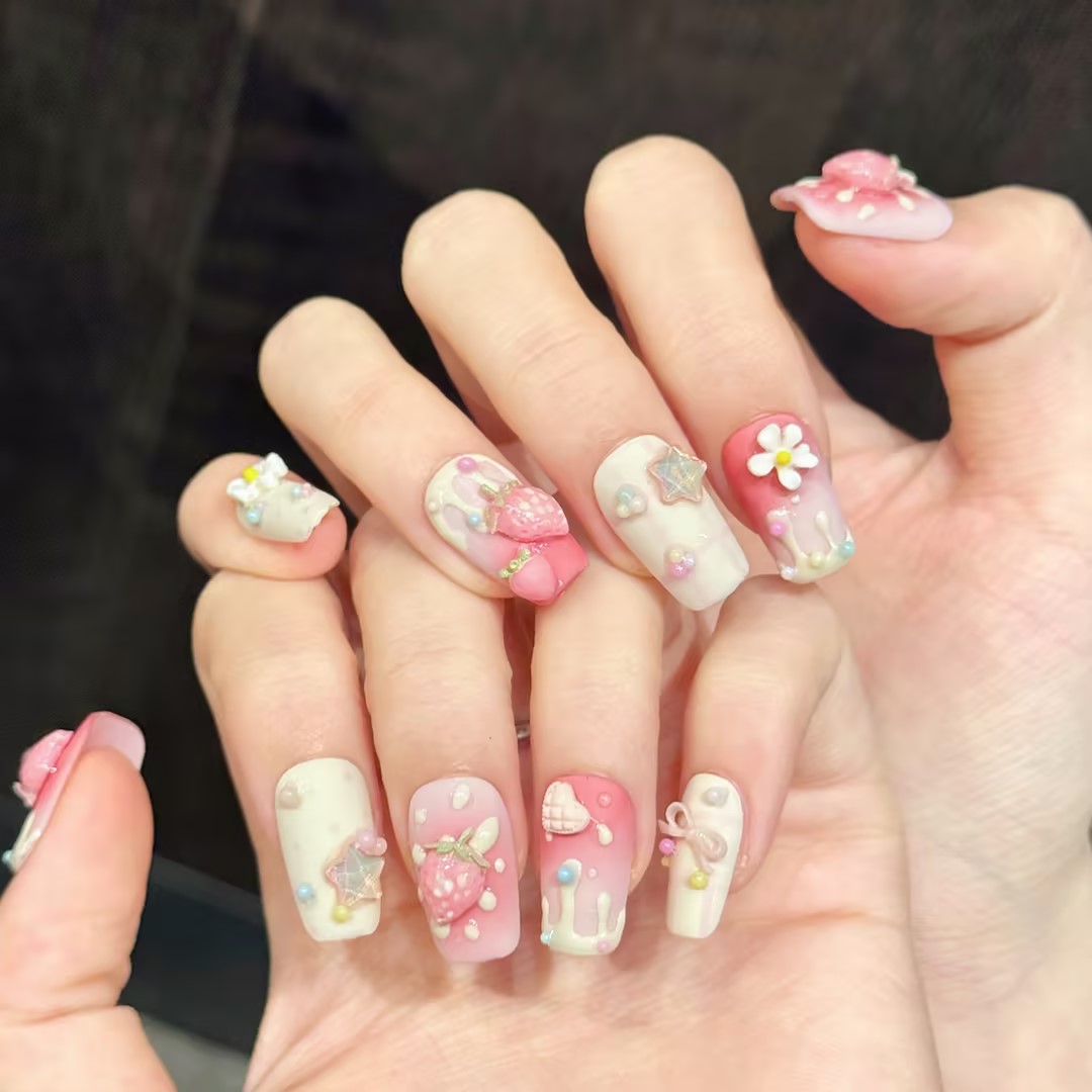 10 Stück quadratische handgema – Nail Art Strawberry Bewertung und Preis