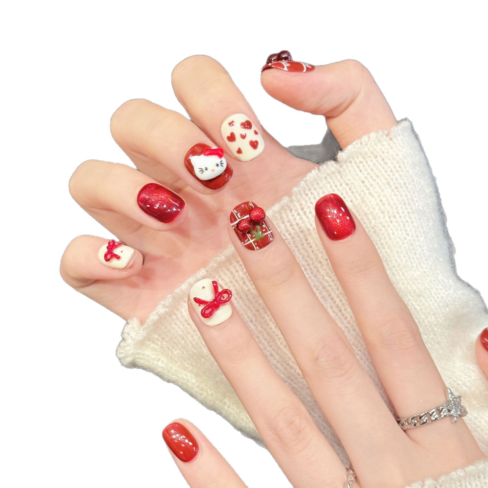 10 Stück handgemachte Nagelkun – Nail Art Red Cherry Bewertung und Preis